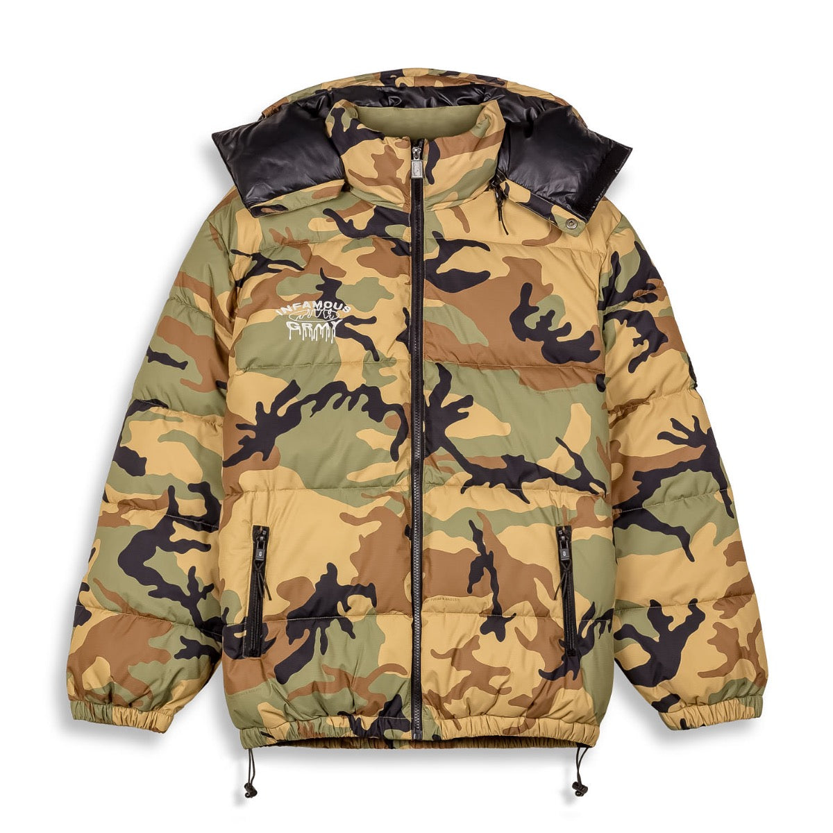 Grimey Follow The Dollar Camo Hood Puffer Jacket Brown Camo Camo