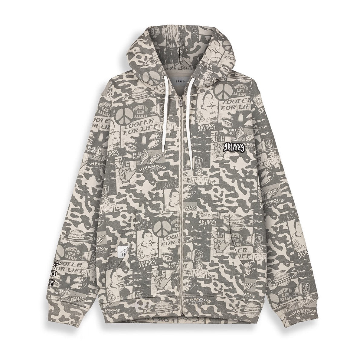 Grimey Peace Within All Over Print Regular Zipper Hoodie Light