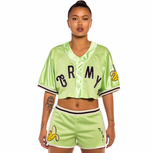 Camisa de baseball de Chica Grimey "Jungle Punch" Mesh Crop - Green | Spring 22
