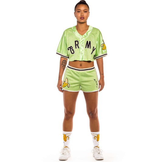 Camisa de baseball de Chica Grimey "Jungle Punch" Mesh Crop - Green | Spring 22