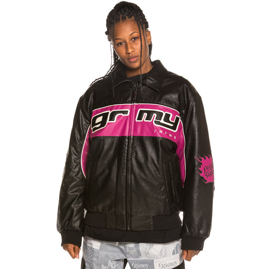 Grimey Bomberjacke Unisex Looter Cult PU Leder FW19 Schwarz