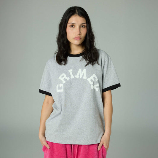 Camiseta gris sport Ringer 100 Miles de la marca Grimey, vista frontal con diseño clásico y cuello redondo.