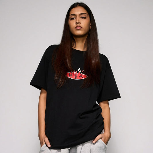 Camiseta negra Concreat Jungle regular de la marca Grimey, vista frontal con diseño de jungla en el pecho.