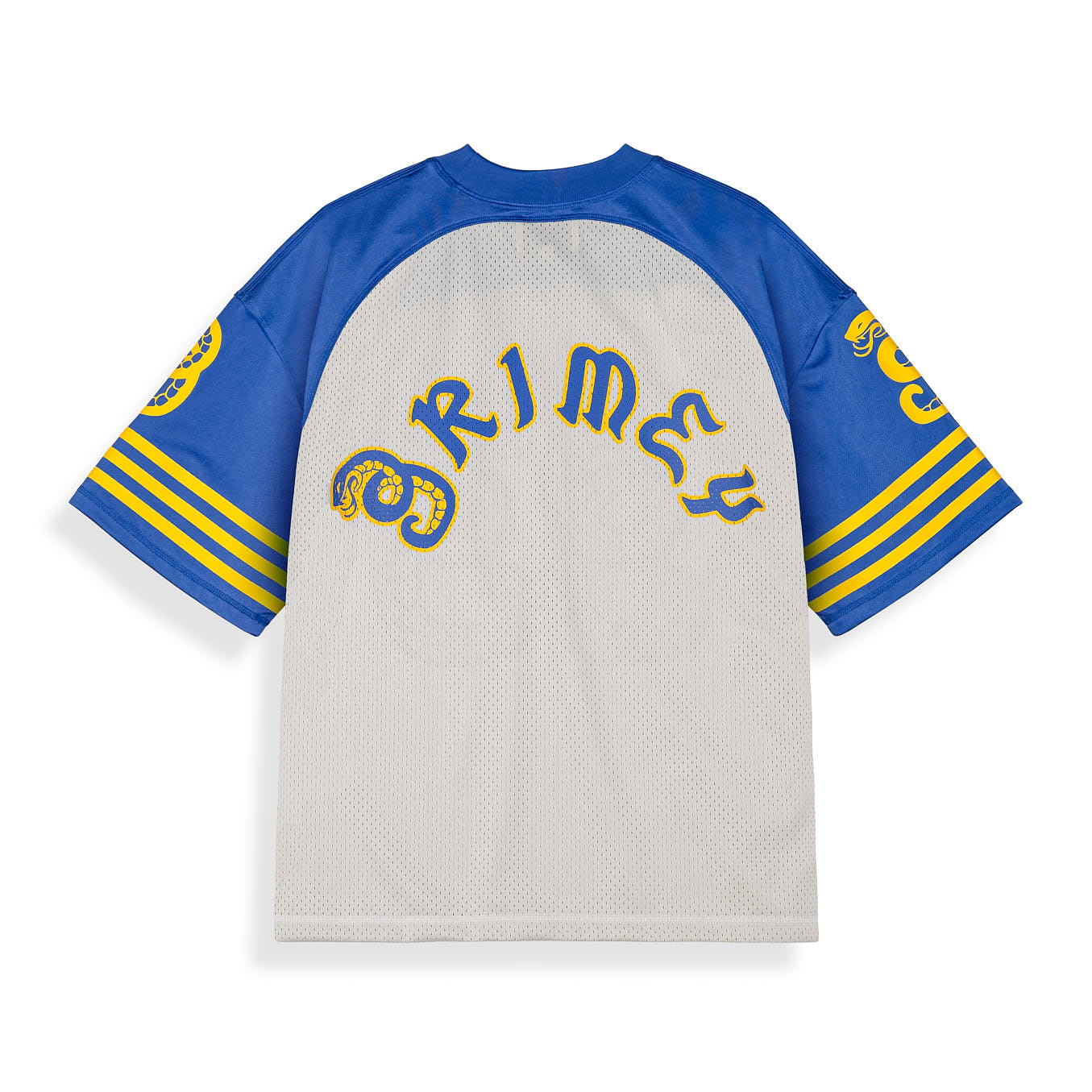 Camiseta de fútbol Grimey Droppin Science Mesh Boxy Off White, camiseta deportiva de malla blanca con ajuste holgado.