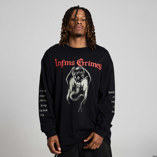 Camiseta de manga larga negra de Grimey, estilo casual y cómodo, con diseño minimalista y logotipo en el pecho.