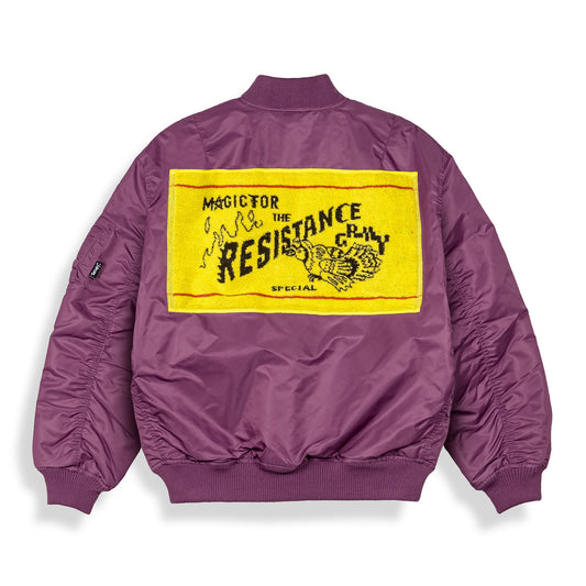 Chaqueta bomber reversible de la marca Grimey en color morado, diseñada para primavera, con bolsillos y detalles modernos.