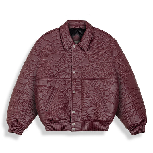 Chaqueta de cuero sintético púrpura Hans Island de la marca Grimey, con diseño elegante y detalles modernos.