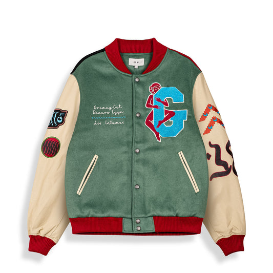 Grimey "Singgang Junction" Wool Baseball Jacket - Green | Fall 21