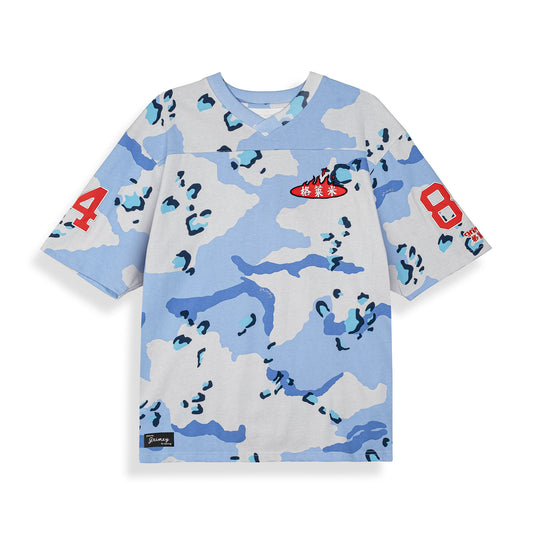 Camiseta Concreat Jungle All Over Print V Neck Oversized Blue Camo