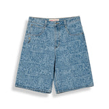Stardust All Over Laser Baggy Washed Dark Blue Shorts
