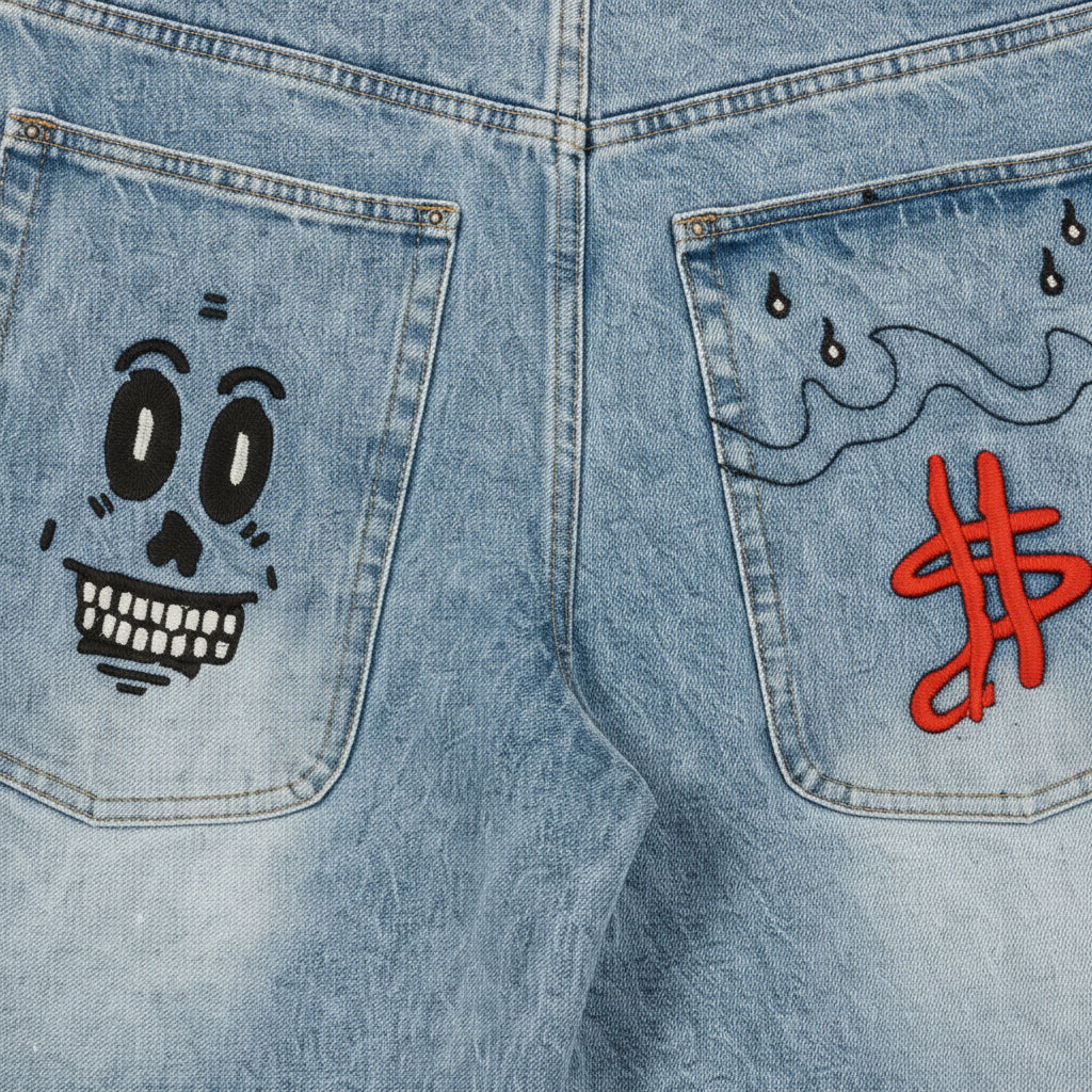 Pantalón corto baggy de mezclilla lavada en azul claro de la marca Grimey, estilo casual y cómodo.