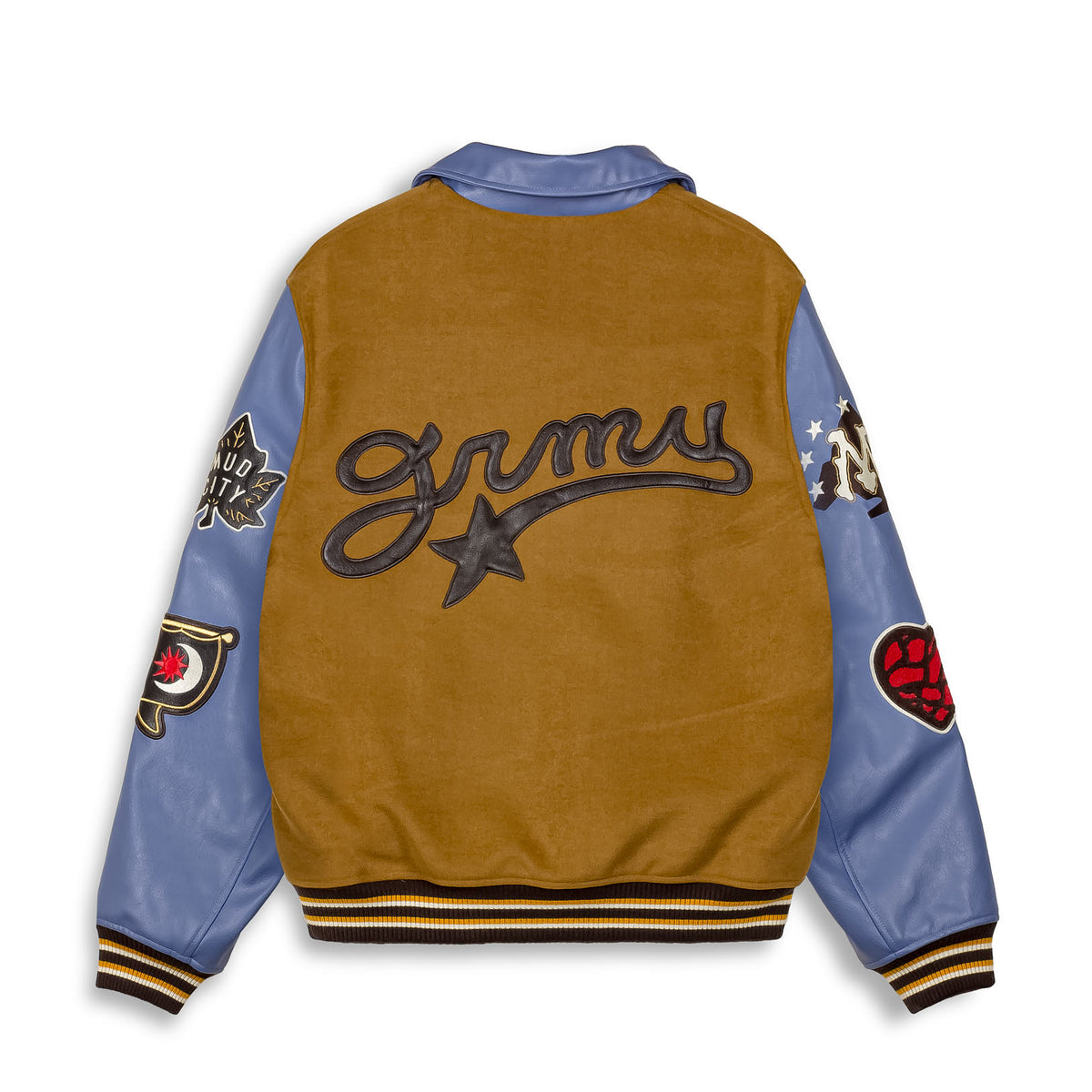 Chaqueta de béisbol Mud'S The Residence de Grimey en color marrón con detalles en blanco y ajuste casual.