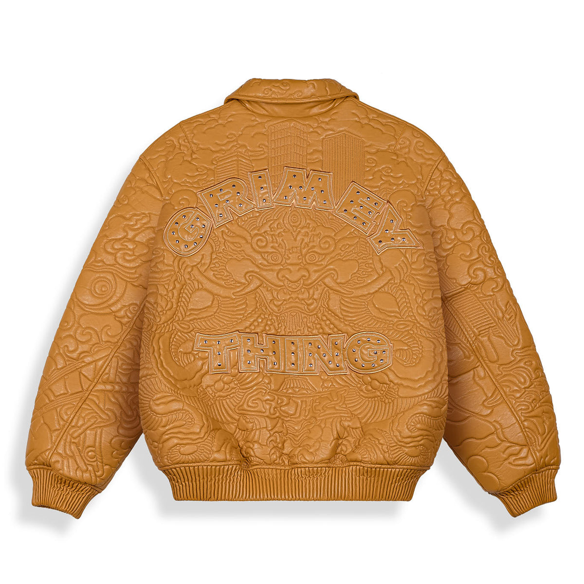 Chaqueta de cuero sintético marrón Hans Island de Grimey, con diseño elegante y detalles en cuero PU para mujer.