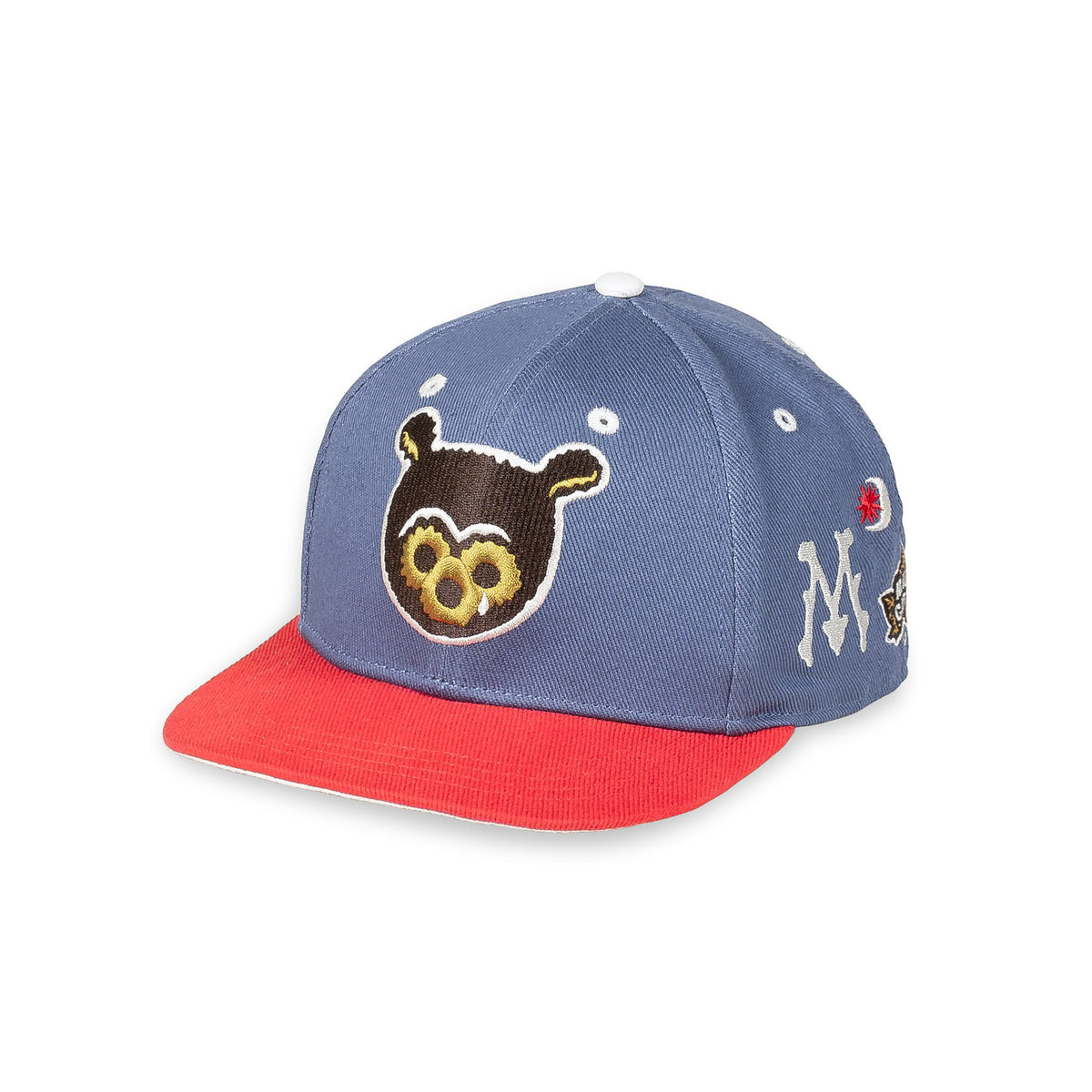 Gorra snapback azul Mud'S The Residence de Grimey, con diseño ajustable y logotipo en la parte frontal, vista frontal.