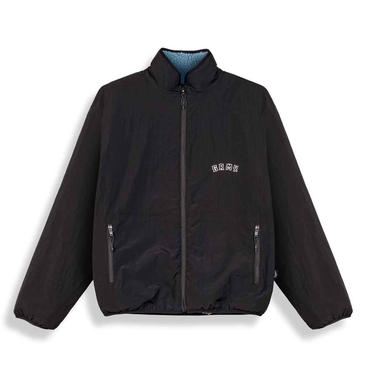 Chaqueta reversible The Props Sherpa de Grimey en color negro, con forro suave y estilo versátil para invierno.