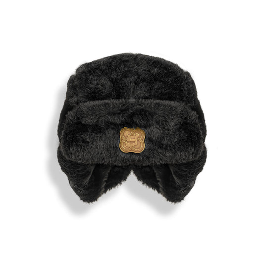 Gorro aviador negro Hans Island Fur de Grimey con forro de piel y diseño cálido para invierno.