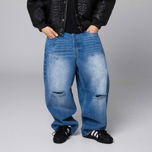 Pantalones de mezclilla azul lavado Royal Paw Big Boy de la marca Grimey, pantalón vaquero con estilo casual para niños grandes.