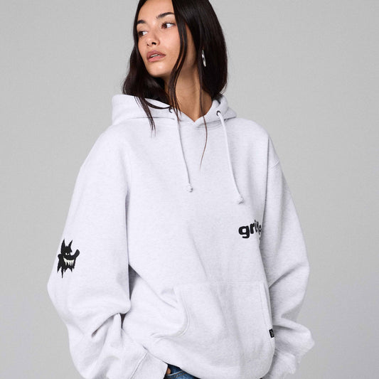 Sudadera gris The Planet Sport de Grimey con diseño moderno y estilo casual, vista frontal sobre fondo neutro.