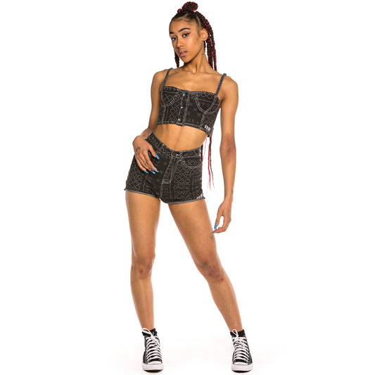 Pack Grimey Short + Top Carnitas Girl Denim SS20 Black