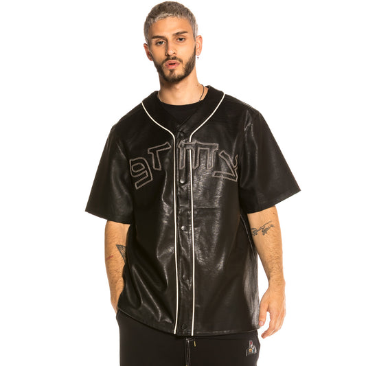 Grimey Call of Yore Pu Leather Baseball Jersey FW20 Black
