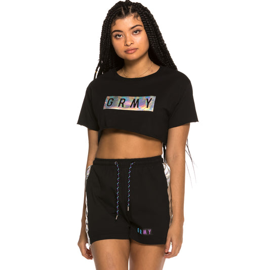 Grimey Mädchen T-Shirt Fluid Planet Crop Top SS19 Schwarz