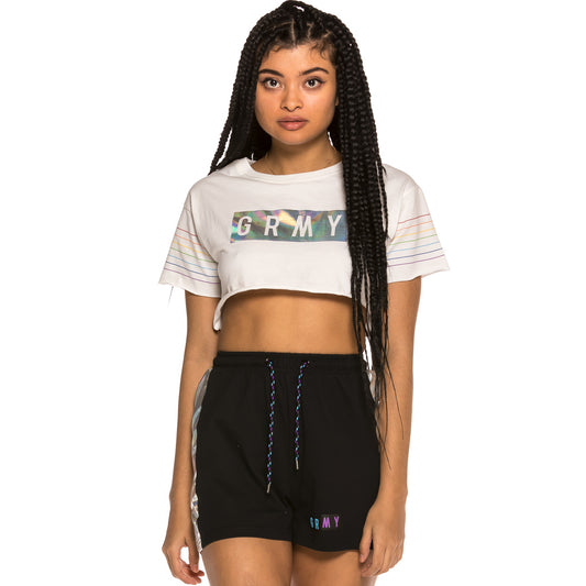 GRIMEY GIRL T-SHIRT FLUID PLANET CROP TOP SS19 WEISS