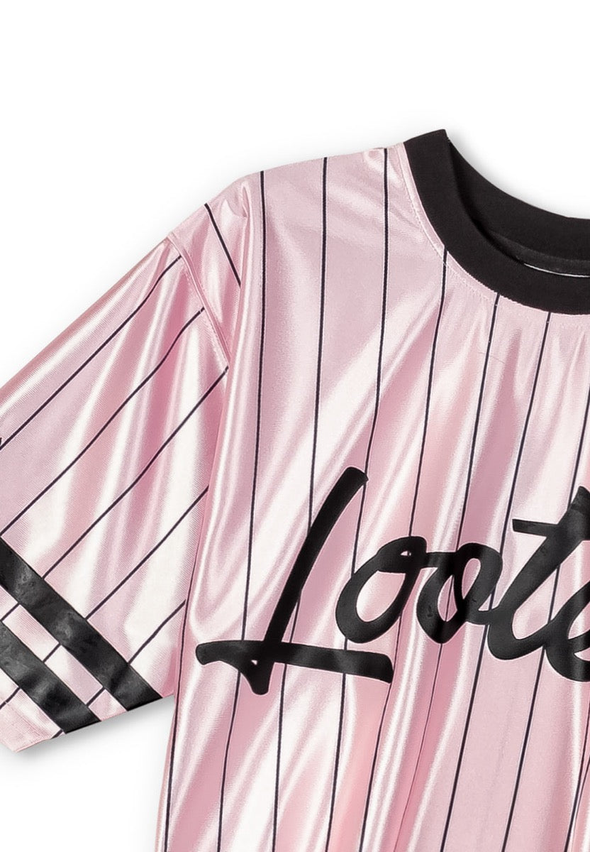 Tops GRIMEY CAUSING PANIC GIRL CROP FOOTBALL JERSEY PINK SS24