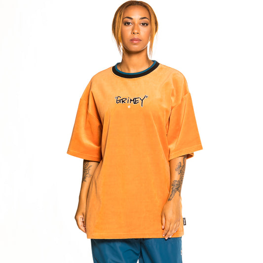 Grimey „Gem Cutting Velvet“ Unisex-T-Shirt – Ziegelrot | Herbst 21