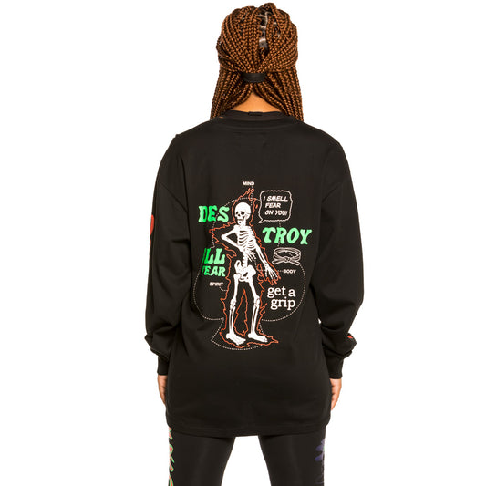 Grimey „Destroy All Fear“ Langarm-Unisex-T-Shirt – Schwarz | Herbst 21