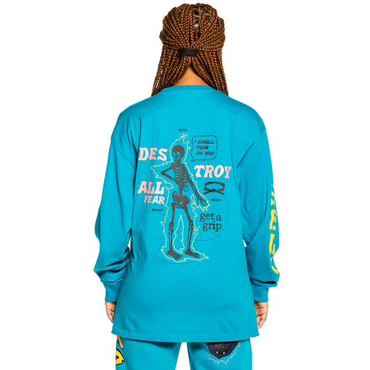 Grimey „Destroy All Fear“ Langarm-Unisex-T-Shirt – Blau | Herbst 21