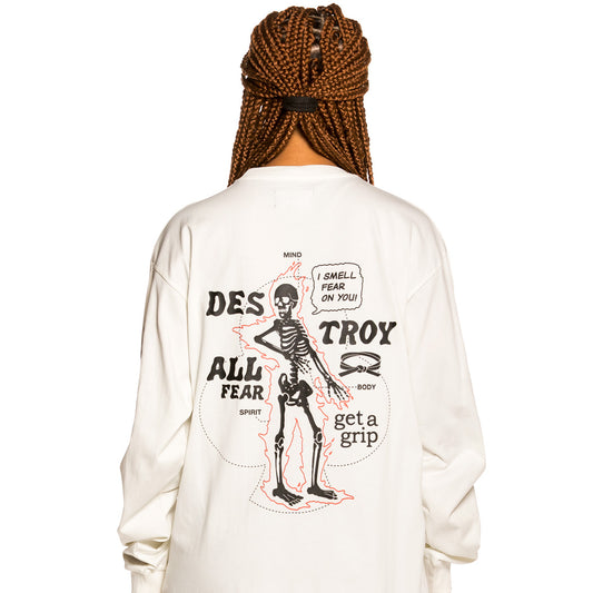 Grimey „Destroy All Fear“ Unisex-Langarm-T-Shirt – Weiß | Herbst 21