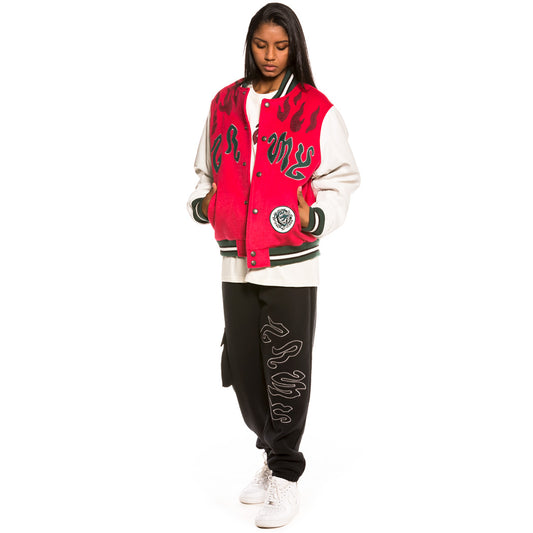 Unisex Grimey Yoga Fire FW20 Rote Baseballjacke