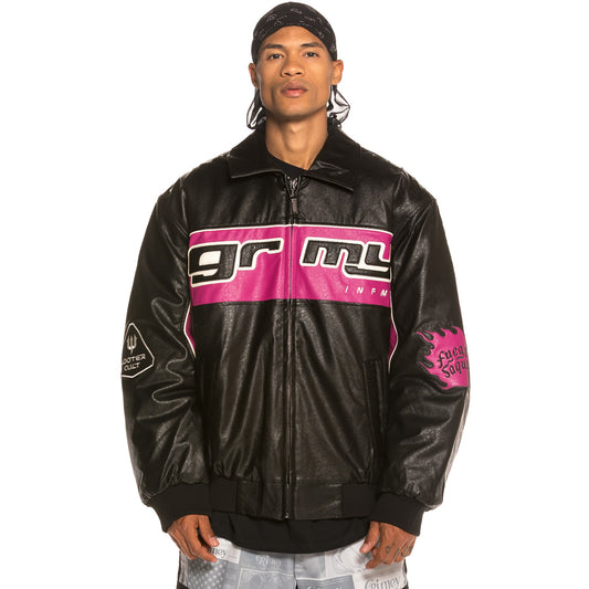 Grimey Looter Cult Bomberjacke aus PU-Leder FW19 Schwarz
