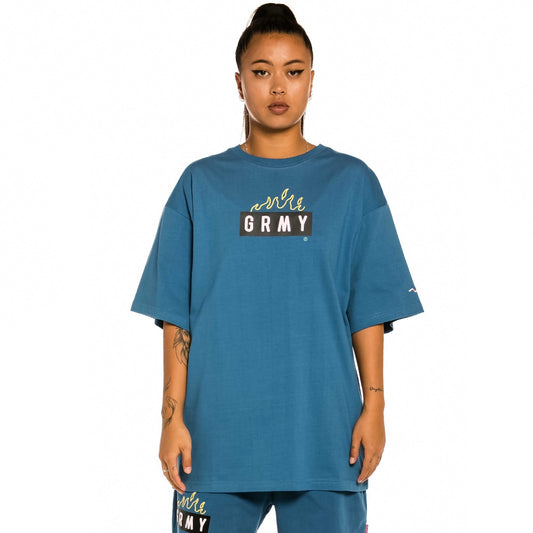 Grimey „Trespass“ Oversize-Unisex-T-Shirt – Blau | Sommer 22