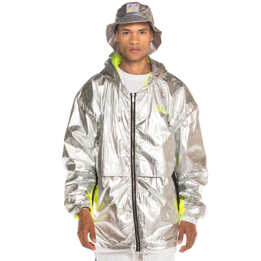 Grimey Planete Noire FW19 Silberner Regenmantel