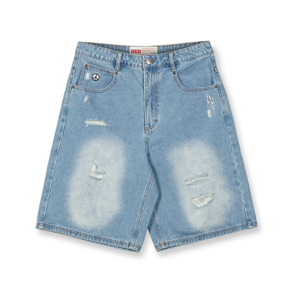 Grimey Peace Within Baggy Denim Shorts Washed Dark Blue DARK BLUE