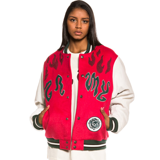 Unisex Grimey Yoga Fire FW20 Rote Baseballjacke