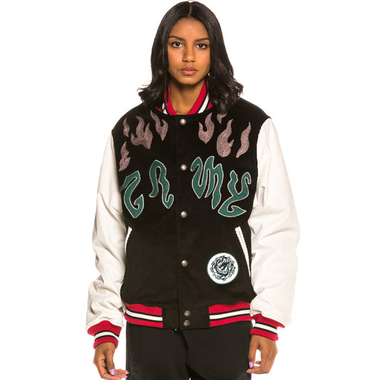 Unisex Grimey Yoga Fire Corduroy FW20 Schwarze Baseballjacke
