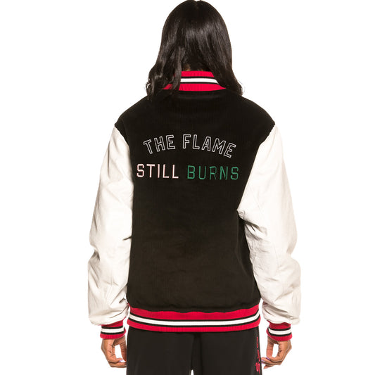 Unisex Grimey Yoga Fire Corduroy FW20 Schwarze Baseballjacke