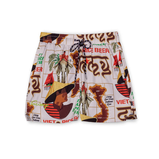 GRIMEY VIET CONG BEER SWIMMING SHORT - WHITE  | Summer 23