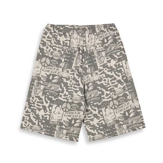 Grimey Peace Within All Over Print Baggy Sweatshorts Light Grey
