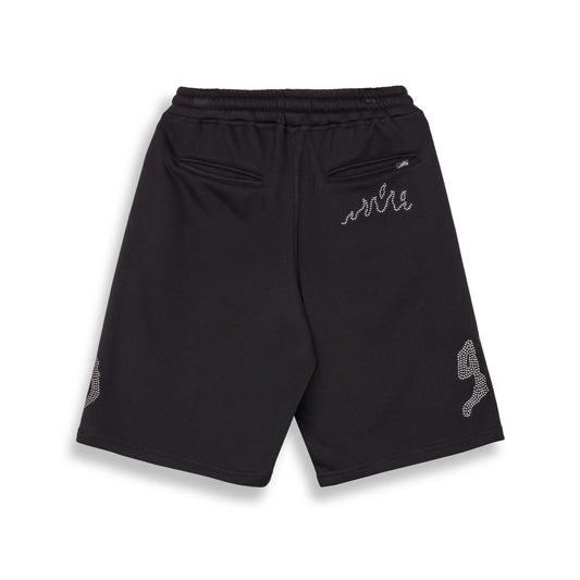 Grimey Peace Within Rhinestuds Baggy Sweatshorts Black
