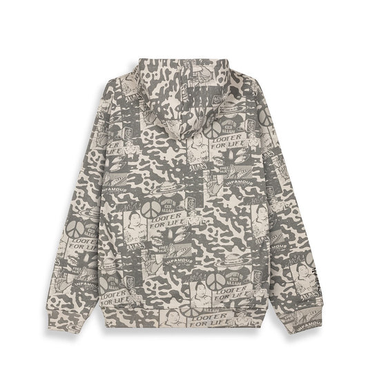 Grimey Peace Within All Over Print Regular Zipper Hoodie Light Grey
