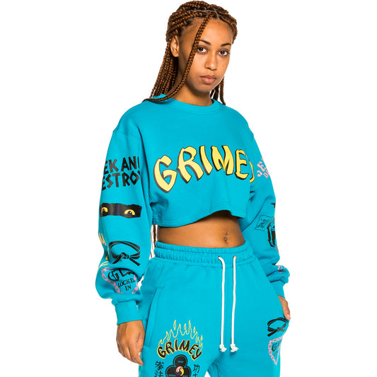 Pack Grimey Crop Hoodie + Sweatpant "Destroy All Fear" - Blue | Fall 21