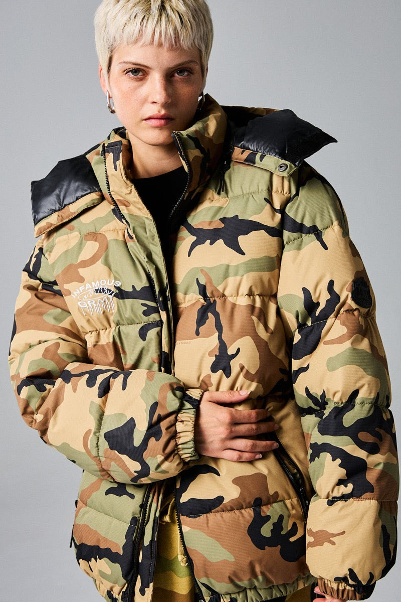 Abrigo Grimey Follow The Dollar Camo Hood Puffer Jacket Brown Camo