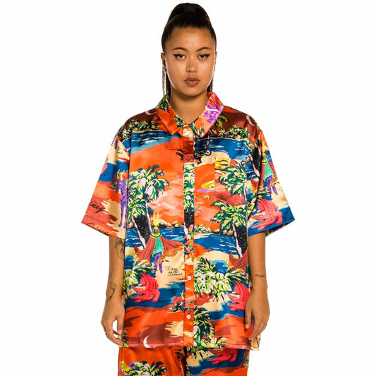 Unisex Grimey "Ocean Gateways" Button Up  Shirt - Red | Summer 22
