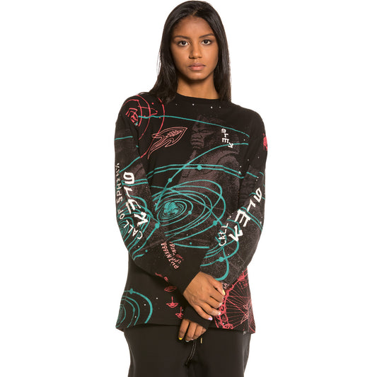 Unisex Grimey Call of Yore Langarm-T-Shirt mit Allover-Print FW20 Schwarz