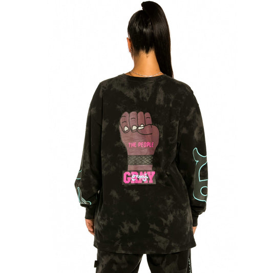 Grimey „Day Dreamer“ gebleichtes Unisex-Langarm-T-Shirt – Schwarz | Frühling 22