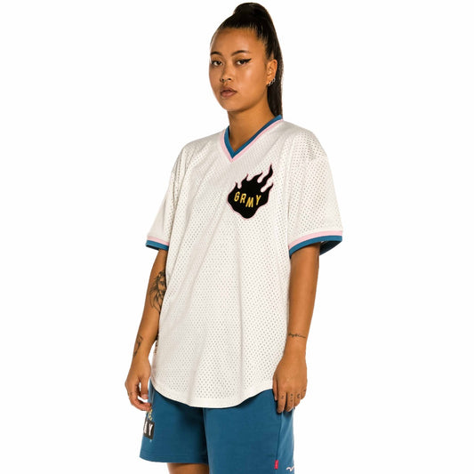 Mesh Grimey Trespass Unisex-T-Shirt – Weiß| Sommer 22
