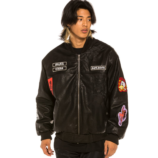 Grimey Bomberjacke „Cecilio X GRMY“ PU-Leder | Schwarz - Herbst 21